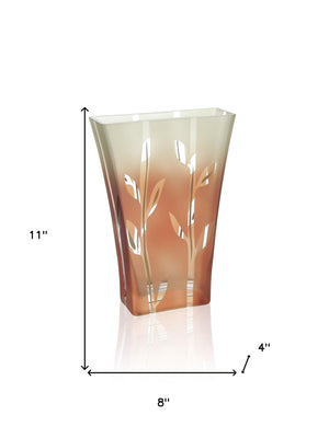 Homeroots 11" Brown Leaf Hand-painted Lead-free Crystal Table Vase For Elegant Home Decor & Floral Displays  Lead Free Crystal 569078