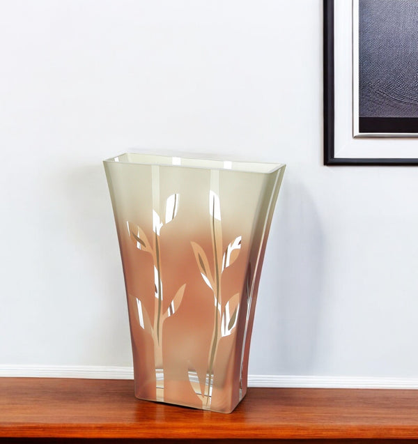 Homeroots 11" Brown Leaf Hand-painted Lead-free Crystal Table Vase For Elegant Home Decor & Floral Displays  Lead Free Crystal 569078