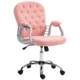 English Elm Vinsetto Teddy Fleece Home Office Chair, Button Tufted Desk Chair With Padded Armrests, Adjustable Height and Swivel Wheels, Pink