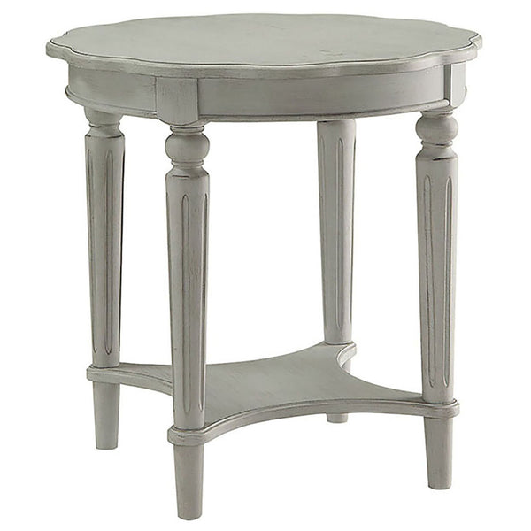 English Elm Antique Slate End Table With Open Shelf - French-Inspired Elegance For Living Rooms & Bedrooms B062P189202