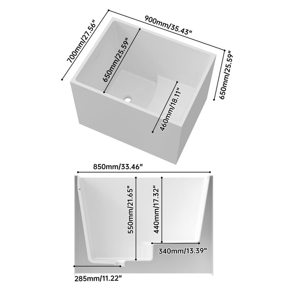 English Elm 35" Freestanding Acrylic Soaking Tub Rectangular Spa Design with Ergonomic Seat Glossy White T3785P380646