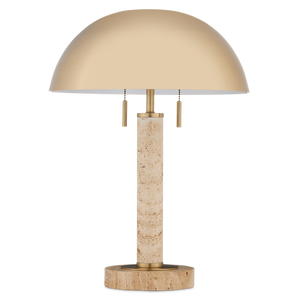 Miles Table Lamp - Mid-Century Modern Design with Brass Shade & Unique Travertine Base - 21.75" Tall