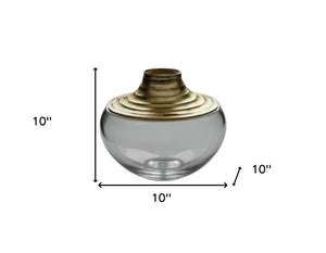 Homeroots 10" Clear And Gold Lead-free Crystal Vase – Modern Elegance For Your Home Décor And Floral Displays  Lead Free Crystal 569125