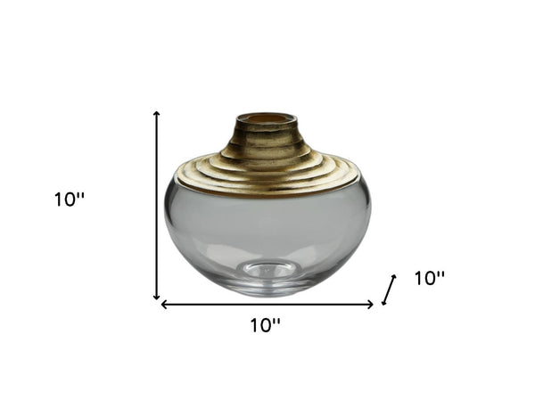 Homeroots 10" Clear And Gold Lead-free Crystal Vase – Modern Elegance For Your Home Décor And Floral Displays  Lead Free Crystal 569125