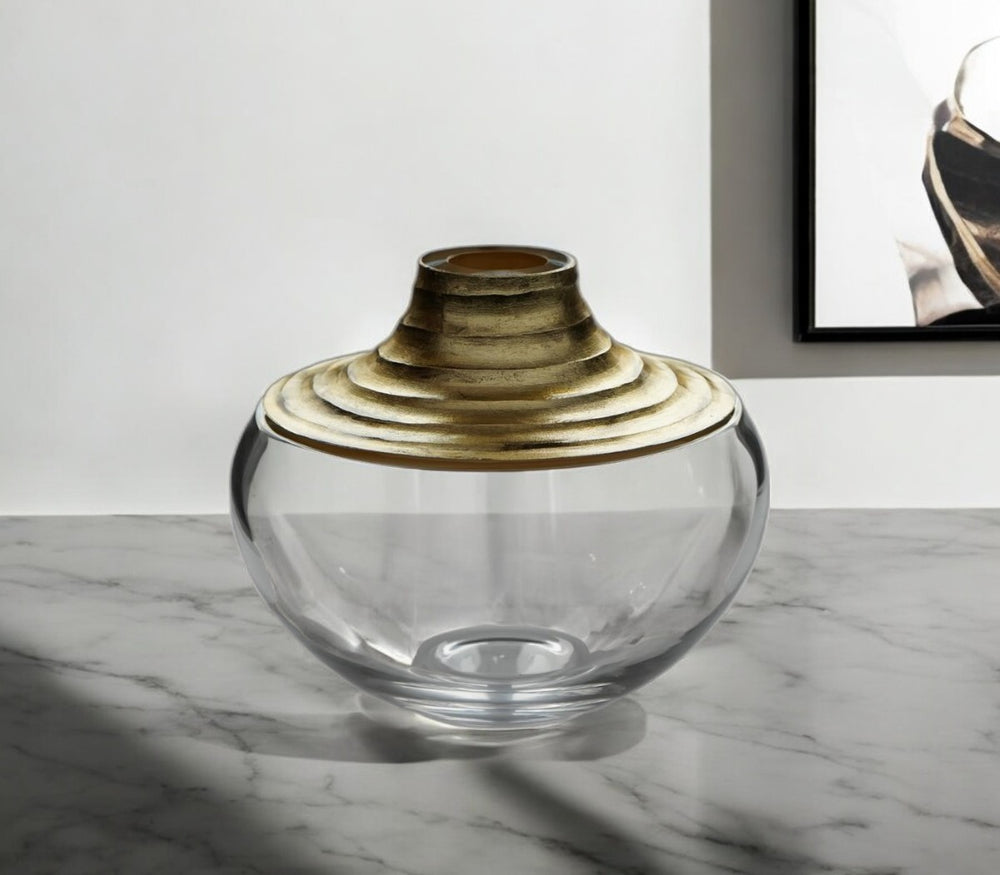 Homeroots 10" Clear And Gold Lead-free Crystal Vase – Modern Elegance For Your Home Décor And Floral Displays  Lead Free Crystal 569125