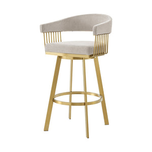 HomeRoots 26" Stylish Taupe & Gold Swivel Bar Chair - Modern Low Back Counter Stool for Kitchen & Dining 569146