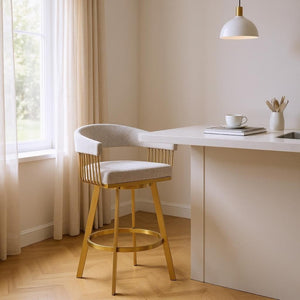 HomeRoots 26" Stylish Taupe & Gold Swivel Bar Chair - Modern Low Back Counter Stool for Kitchen & Dining 569146