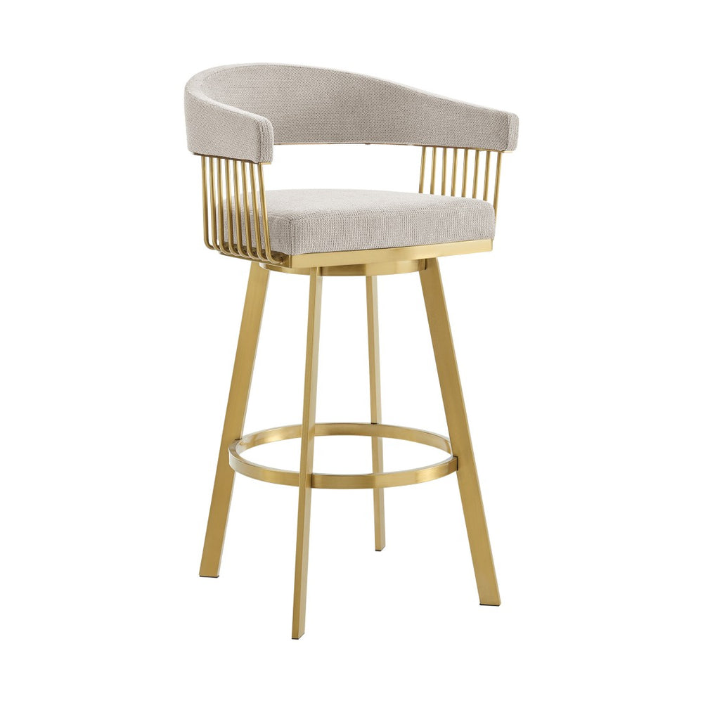HomeRoots 26" Stylish Taupe & Gold Swivel Bar Chair - Modern Low Back Counter Stool for Kitchen & Dining 569146