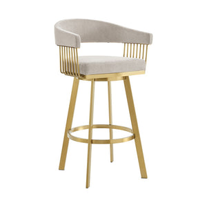 HomeRoots 26" Stylish Taupe & Gold Swivel Bar Chair - Modern Low Back Counter Stool for Kitchen & Dining 569146