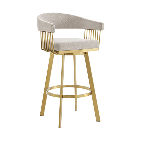 HomeRoots 26" Stylish Taupe & Gold Swivel Bar Chair - Modern Low Back Counter Stool for Kitchen & Dining 569146
