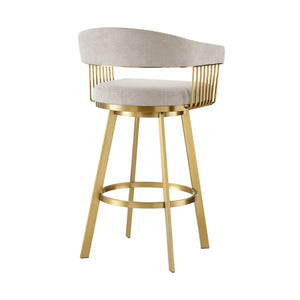 HomeRoots 26" Stylish Taupe & Gold Swivel Bar Chair - Modern Low Back Counter Stool for Kitchen & Dining 569146