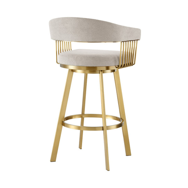 HomeRoots 26" Stylish Taupe & Gold Swivel Bar Chair - Modern Low Back Counter Stool for Kitchen & Dining 569146