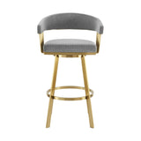 Homeroots 26" Gray And Gold Fabric And Stainless Steel Low Back Counter Height Swivel Bar Chair   569148