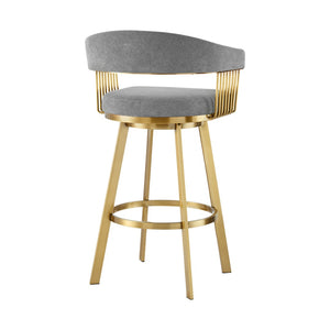 HomeRoots 26" Gray and Gold Low Back Swivel Bar Chair - Modern Glamour Meets Comfort for Home Bars & Kitchens 569148