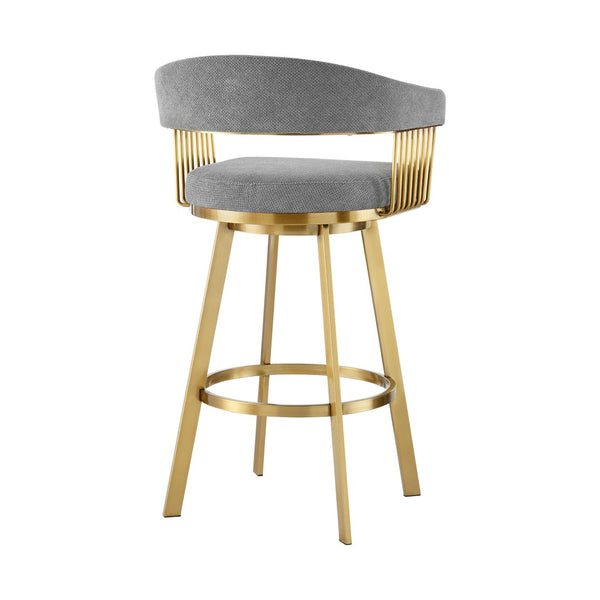 HomeRoots 26" Gray and Gold Low Back Swivel Bar Chair - Modern Glamour Meets Comfort for Home Bars & Kitchens 569148
