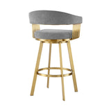 Homeroots 26" Gray And Gold Fabric And Stainless Steel Low Back Counter Height Swivel Bar Chair   569148