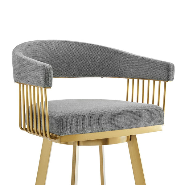 HomeRoots 26" Gray and Gold Low Back Swivel Bar Chair - Modern Glamour Meets Comfort for Home Bars & Kitchens 569148