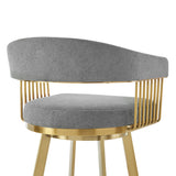 Homeroots 26" Gray And Gold Fabric And Stainless Steel Low Back Counter Height Swivel Bar Chair   569148