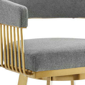 HomeRoots 26" Gray and Gold Low Back Swivel Bar Chair - Modern Glamour Meets Comfort for Home Bars & Kitchens 569148
