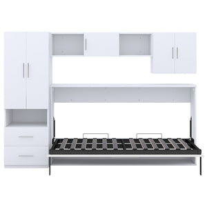 English Elm Twin Murphy Bed with Shelves Drawers Wardrobe & Fold-Down Desk White — Space-Saving Modern Guest Solution GX002022AAK