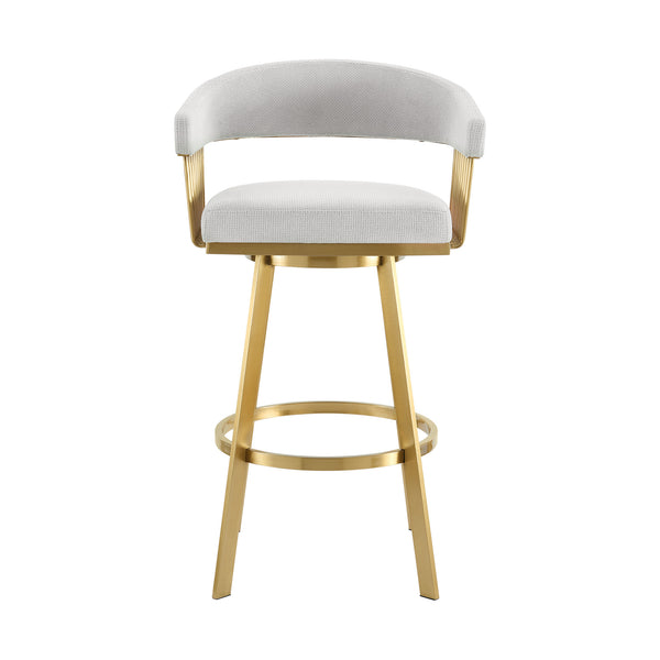 Homeroots 30" Silver And Gold Fabric And Stainless Steel Low Back Bar Height Swivel Bar Chair   569151