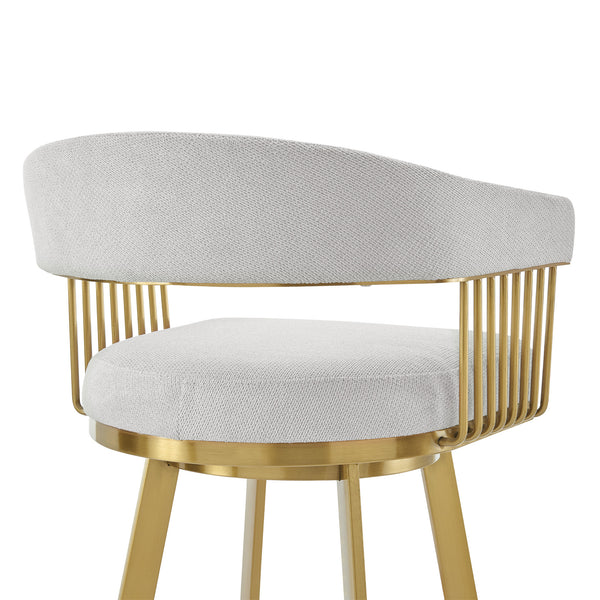 Homeroots 30" Silver And Gold Fabric And Stainless Steel Low Back Bar Height Swivel Bar Chair   569151