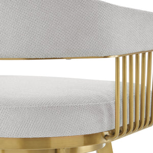 Homeroots 30" Silver And Gold Fabric And Stainless Steel Low Back Bar Height Swivel Bar Chair   569151