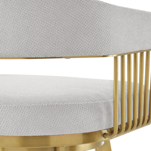 Homeroots 30" Silver And Gold Fabric And Stainless Steel Low Back Bar Height Swivel Bar Chair   569151