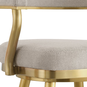 Homeroots 26" Taupe And Gold Fabric And Stainless Steel Counter Height Swivel Bar Chair   569152