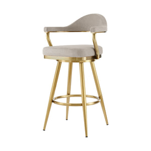 Homeroots 30" Taupe And Gold Fabric And Stainless Steel Bar Height Swivel Bar Chair   569153