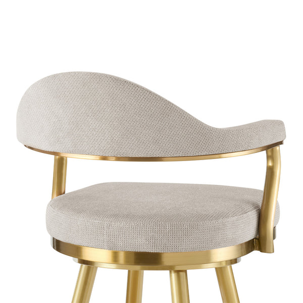 Homeroots 30" Taupe And Gold Fabric And Stainless Steel Bar Height Swivel Bar Chair   569153