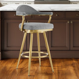 Homeroots 26" Gray And Gold Fabric And Stainless Steel Counter Height Swivel Bar Chair   569154