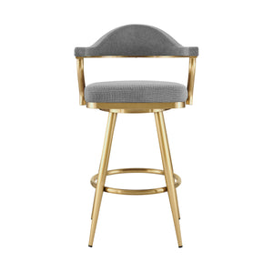 Homeroots 26" Gray And Gold Fabric And Stainless Steel Counter Height Swivel Bar Chair   569154