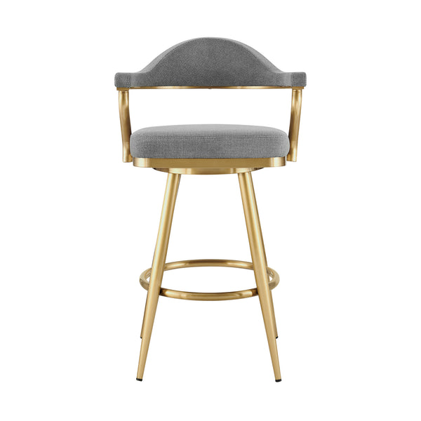 Homeroots 26" Gray And Gold Fabric And Stainless Steel Counter Height Swivel Bar Chair   569154