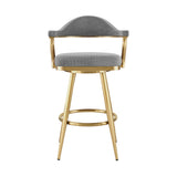 Homeroots 26" Gray And Gold Fabric And Stainless Steel Counter Height Swivel Bar Chair   569154