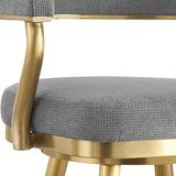 Homeroots 26" Gray And Gold Fabric And Stainless Steel Counter Height Swivel Bar Chair   569154