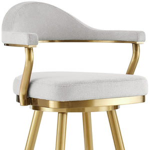 Homeroots 26" Silver And Gold Fabric And Stainless Steel Counter Height Swivel Bar Chair   569156