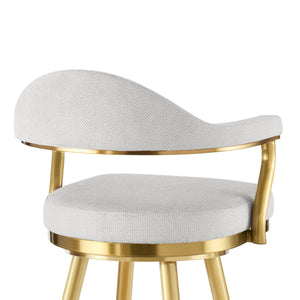 Homeroots 26" Silver And Gold Fabric And Stainless Steel Counter Height Swivel Bar Chair   569156
