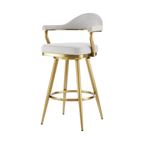 Homeroots 30" Silver And Gold Fabric And Stainless Steel Low Back Bar Height Swivel Bar Chair   569157