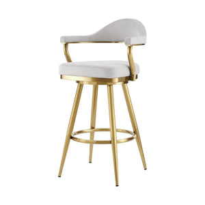 Homeroots 30" Silver And Gold Fabric And Stainless Steel Low Back Bar Height Swivel Bar Chair   569157