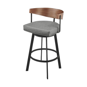 Homeroots 26" Gray Brown And Black Faux Leather And Iron Low Back Counter Height Swivel Bar Chair   569158
