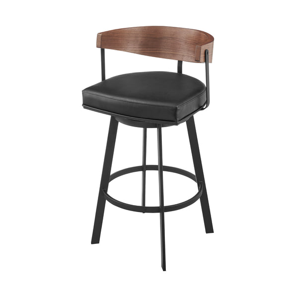 Homeroots 26" Black And Brown Faux Leather And Iron Low Back Counter Height Swivel Bar Chair   569160