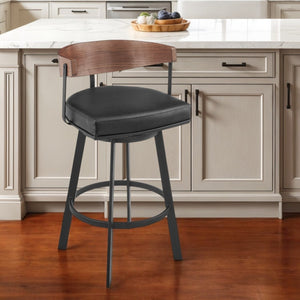 Homeroots 26" Black And Brown Faux Leather And Iron Low Back Counter Height Swivel Bar Chair   569160