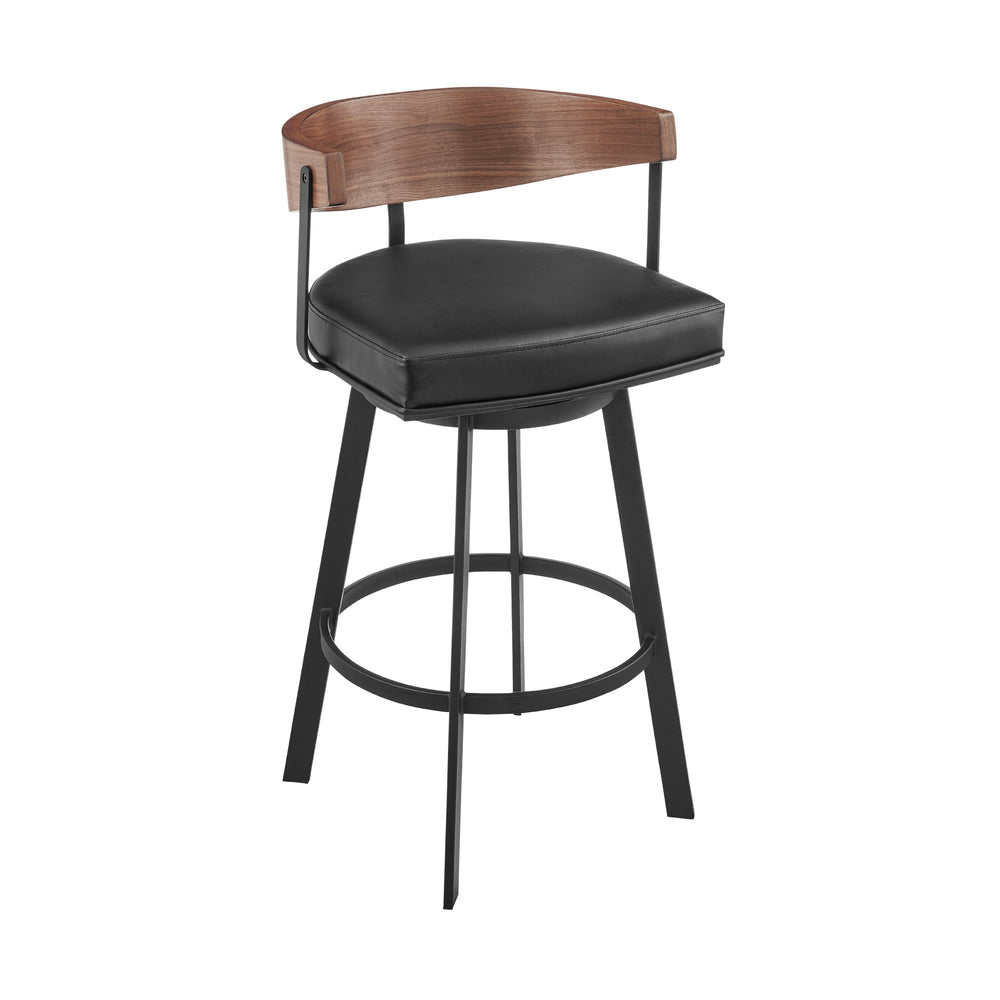Homeroots 26" Black And Brown Faux Leather And Iron Low Back Counter Height Swivel Bar Chair   569160