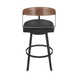 Homeroots 26" Black And Brown Faux Leather And Iron Low Back Counter Height Swivel Bar Chair   569160