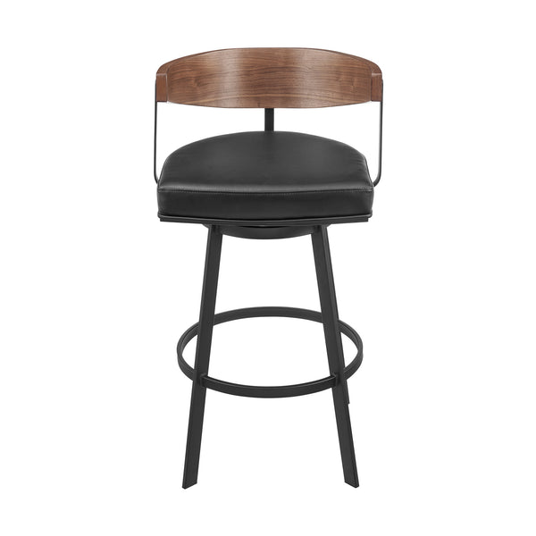 Homeroots 26" Black And Brown Faux Leather And Iron Low Back Counter Height Swivel Bar Chair   569160