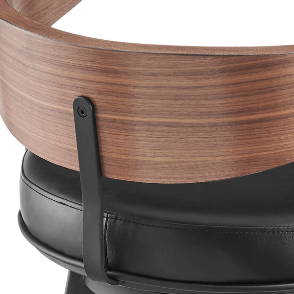 Homeroots 26" Black And Brown Faux Leather And Iron Low Back Counter Height Swivel Bar Chair   569160