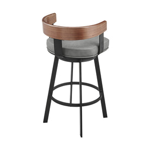 HomeRoots 26" Gray and Black Faux Leather Swivel Bar Chair - Modern Low Back Design for Stylish Comfort 569162