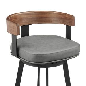 HomeRoots 26" Gray and Black Faux Leather Swivel Bar Chair - Modern Low Back Design for Stylish Comfort 569162