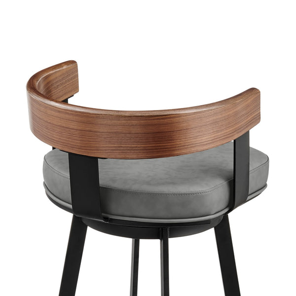 HomeRoots 26" Gray and Black Faux Leather Swivel Bar Chair - Modern Low Back Design for Stylish Comfort 569162